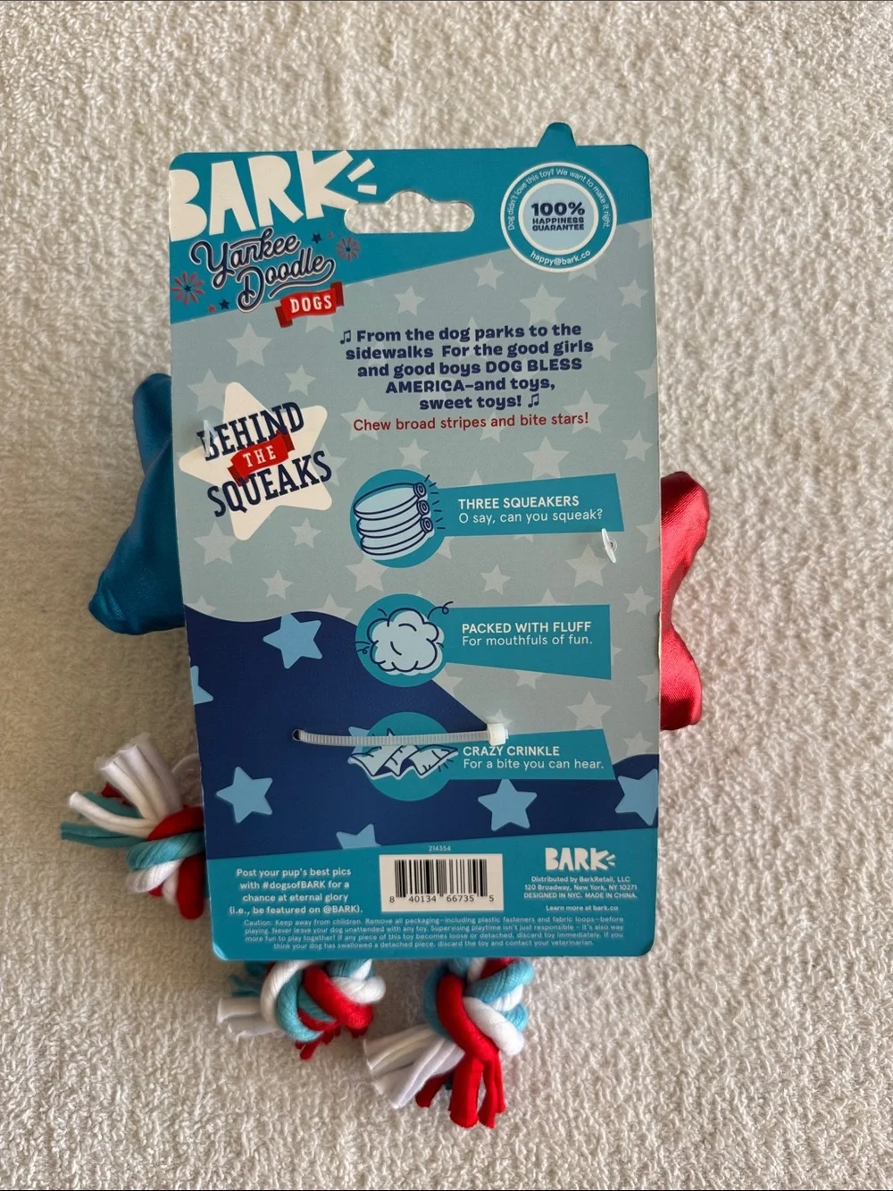Bark Yankee Doodle Star Spangled Squeaker Dog Toy